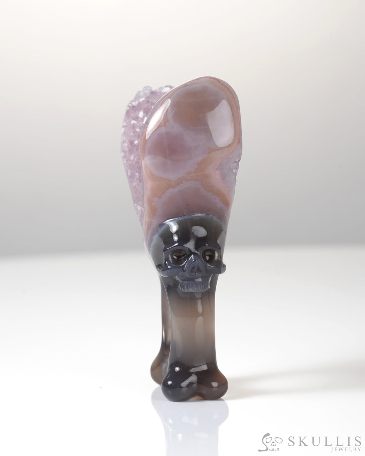 Gem Skull Ring of Agate Amethyst Druse Carved Totally US size 10 - 0800064 Skull Rings