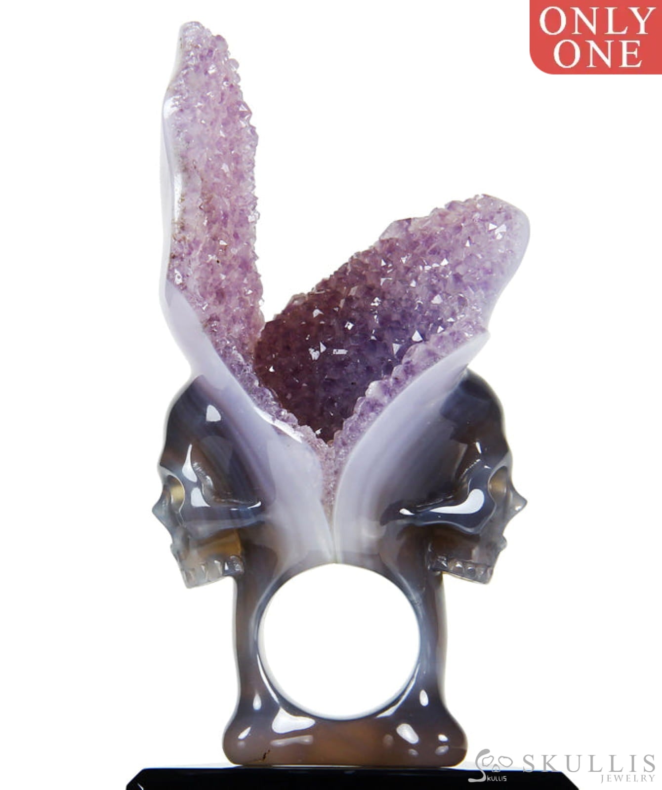 Whole Gem Skull Ring  Agate Amethyst Druse Carved Totally Us Size 10.5 Skull Rings