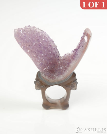 Gem Skull Ring of Amethyst & Agate Carved Skull in 925 Sterling Silver US size 8.5- 9900055 Skull Rings