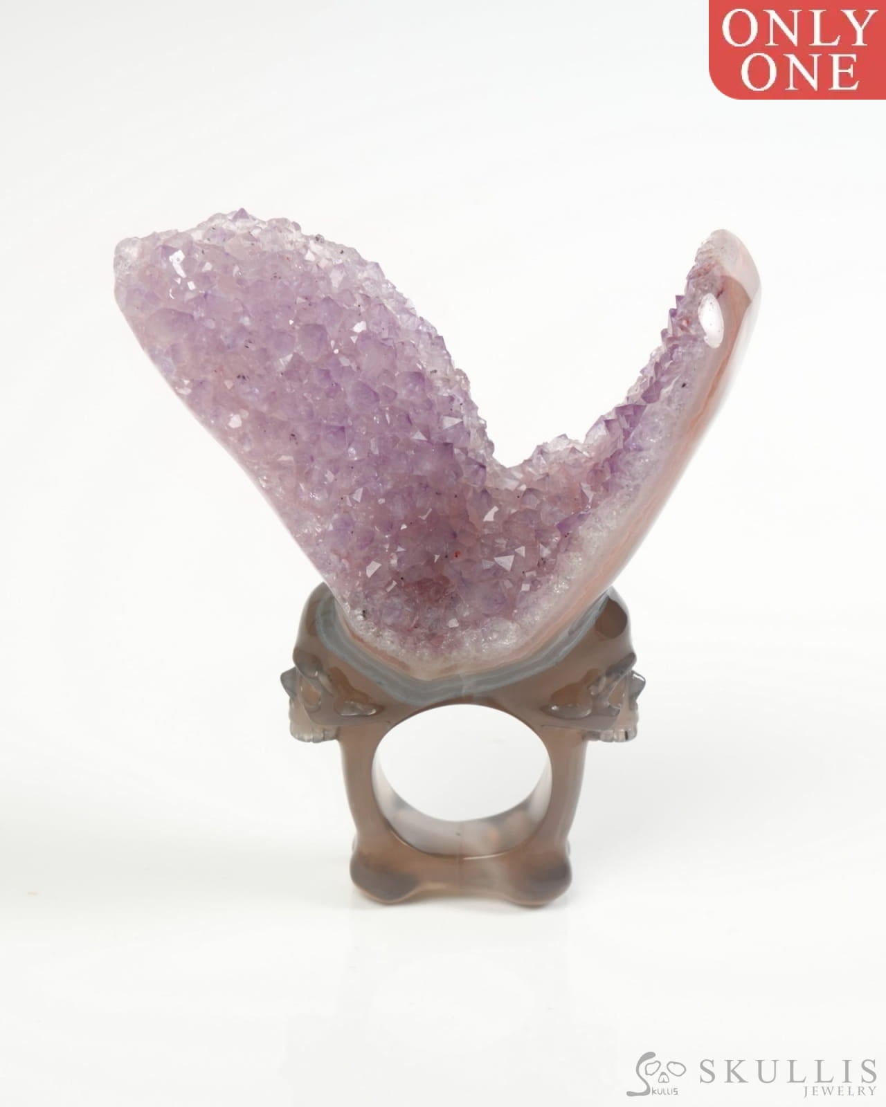 Gem Skull Ring of Amethyst & Agate Carved Skull in 925 Sterling Silver US size 8.5- 9900055 Skull Rings