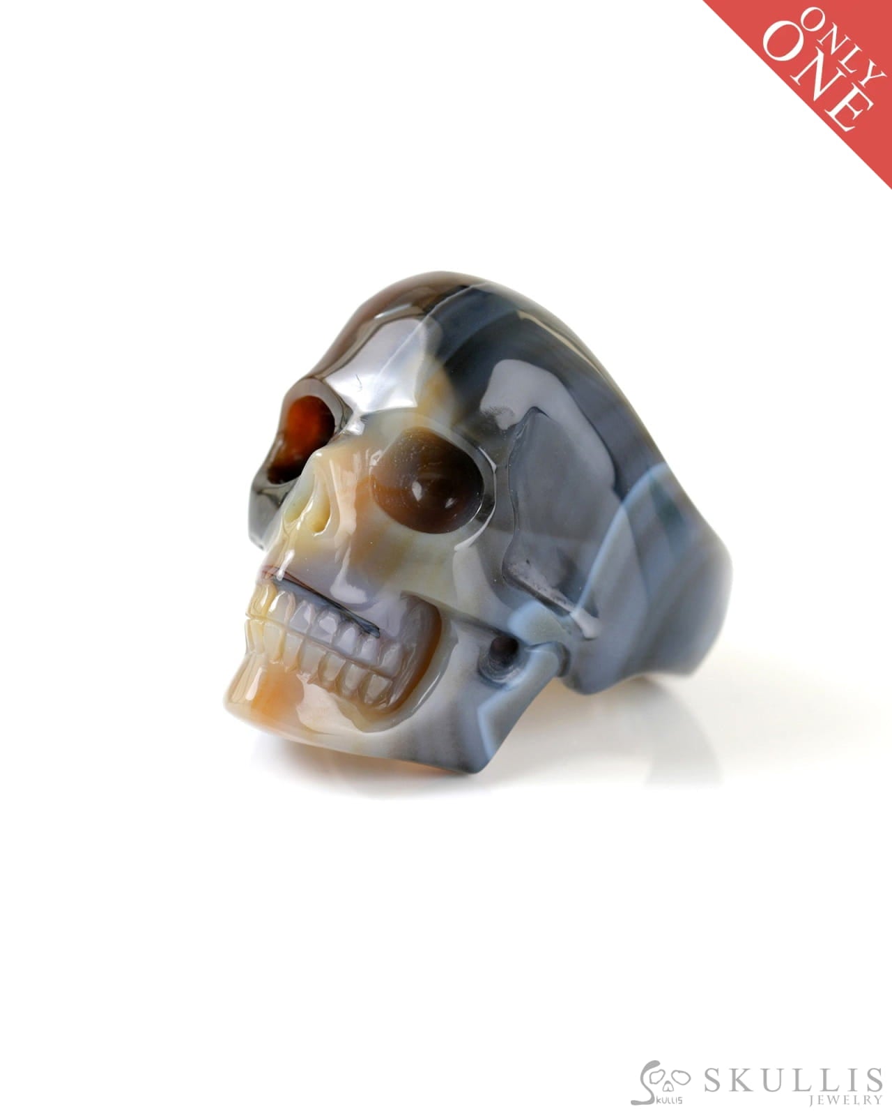 Gem Skull Ring of Agate Carved Totally US Size 9.5 - 9800270 Skull Rings