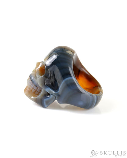 Gem Skull Ring of Agate Carved Totally US Size 9.5 - 9800270 Skull Rings