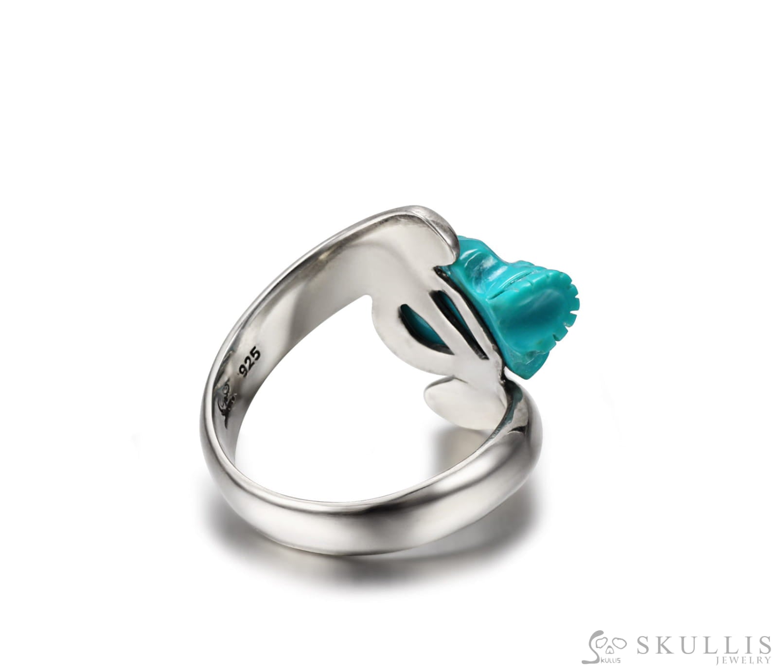 Gem Skull Ring Of Turquoise Carved Skull In 925 Sterling Silver Skull Rings