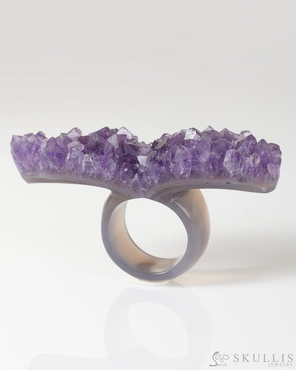 Gem Skull Ring of Amethyst & Agate Carved Skull in 925 Sterling Silver US size 10- 9800308 Skull Rings