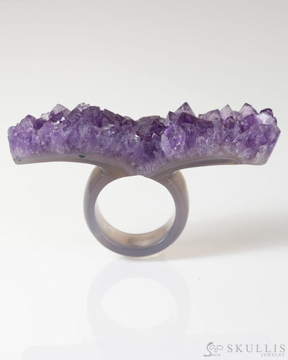 Gem Skull Ring of Amethyst & Agate Carved Skull in 925 Sterling Silver US size 10- 9800308 Skull Rings