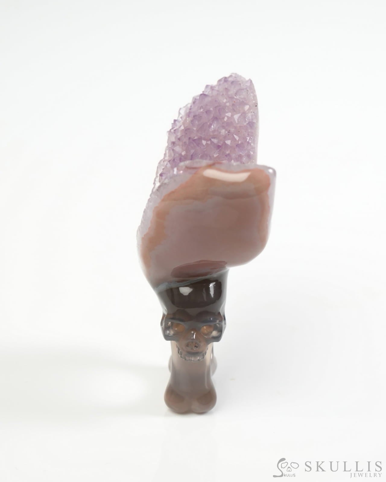 Gem Skull Ring of Amethyst & Agate Carved Skull in 925 Sterling Silver US size 8.5- 9900055 Skull Rings