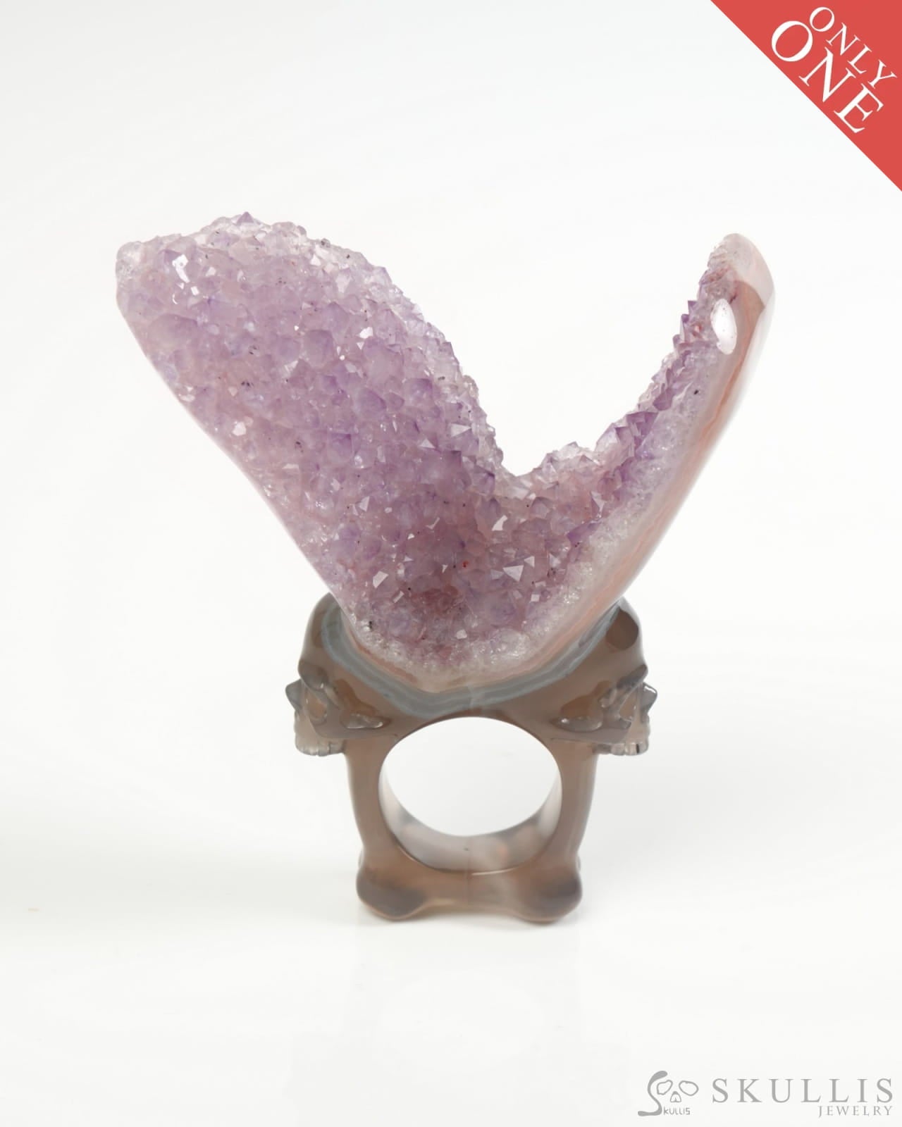 Gem Skull Ring of Amethyst & Agate Carved Skull in 925 Sterling Silver US size 8.5- 9900055 Skull Rings
