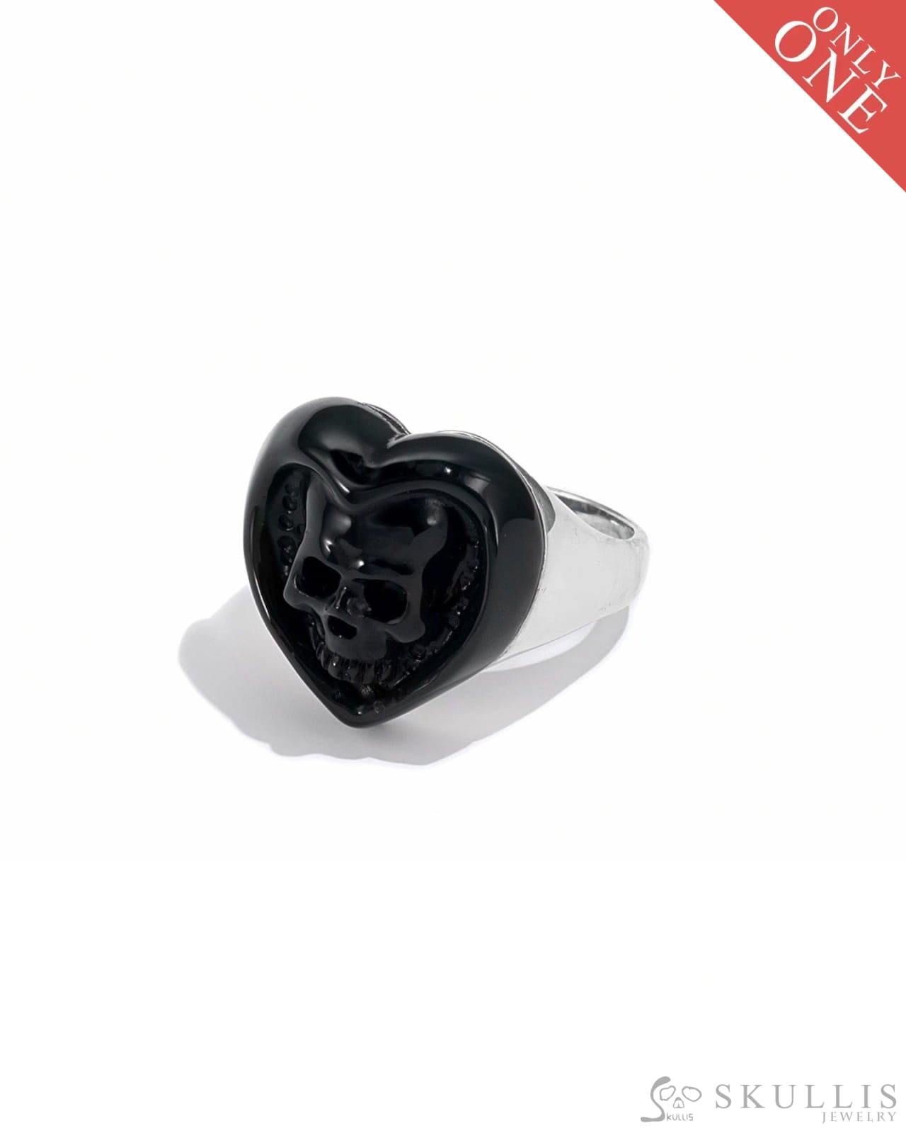 Gem Skull Ring Of Black Obsidian Carved Skull In 925 Sterling Silver - 9800065 Skull Rings