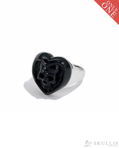 Gem Skull Ring Of Black Obsidian Carved Skull In 925 Sterling Silver - 9800065 Skull Rings