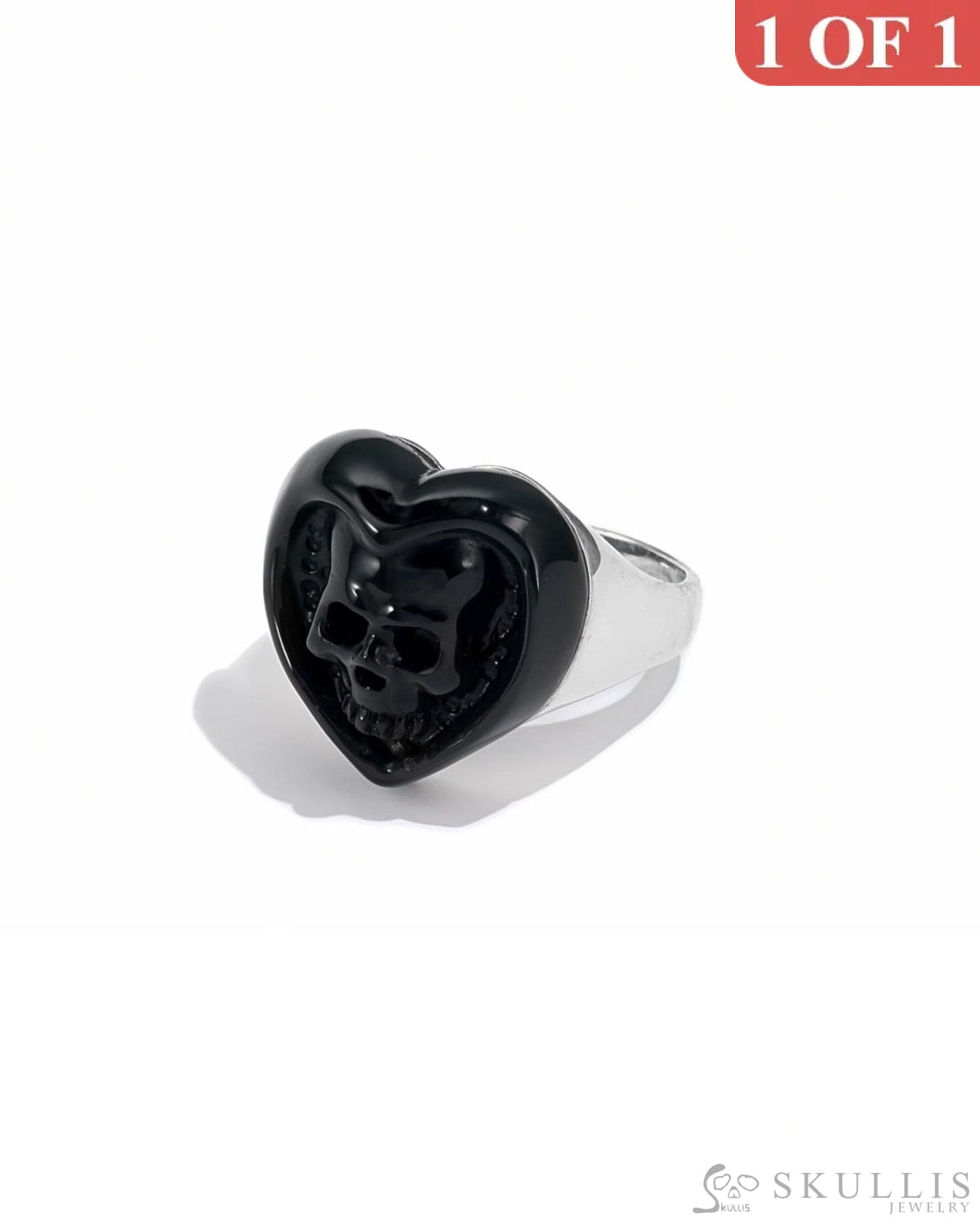Gem Skull Ring Of Black Obsidian Carved Skull In 925 Sterling Silver - 9800065 Skull Rings