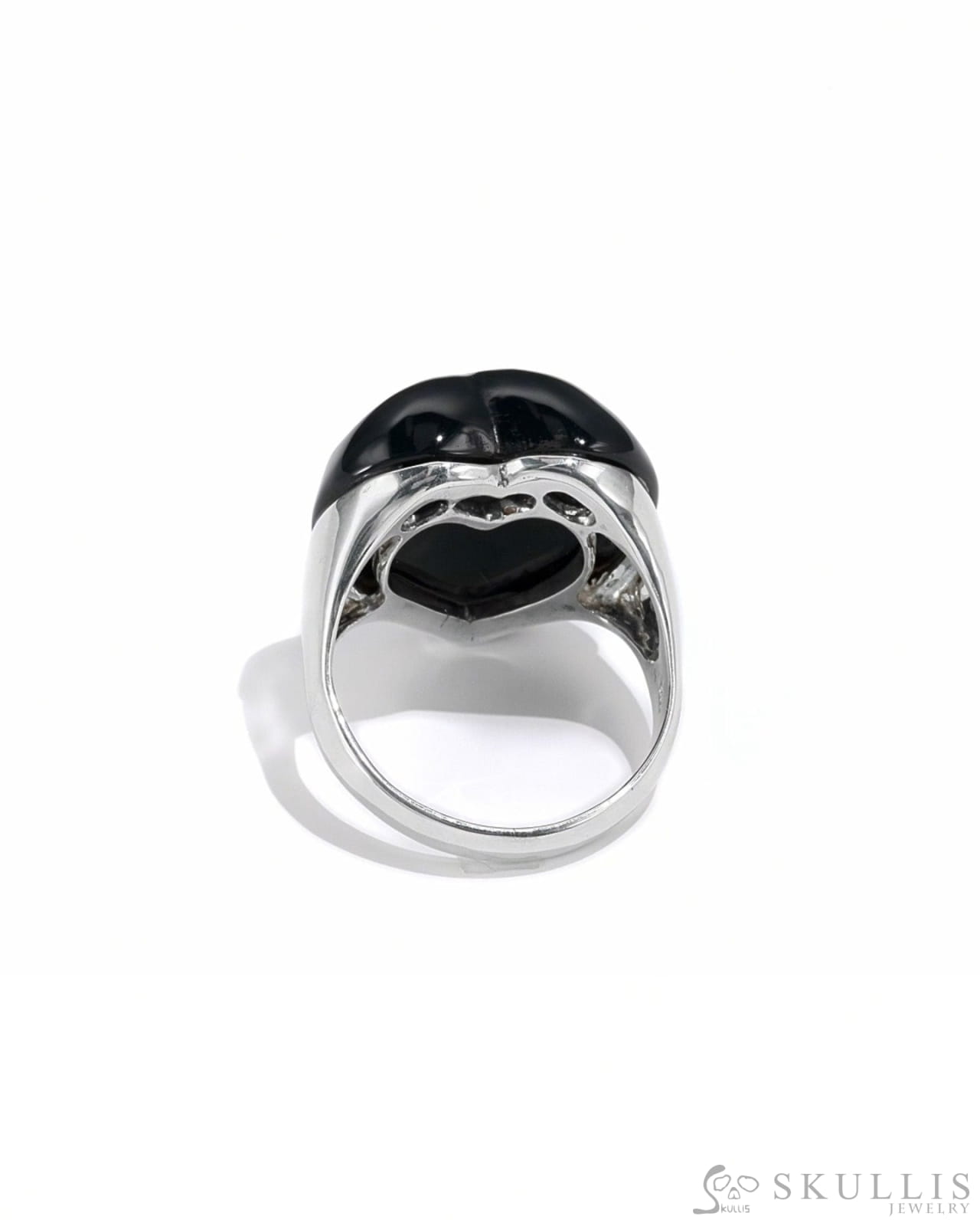 Gem Skull Ring Of Black Obsidian Carved Skull In 925 Sterling Silver - 9800065 Skull Rings