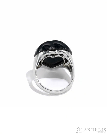 Gem Skull Ring Of Black Obsidian Carved Skull In 925 Sterling Silver - 9800065 Skull Rings