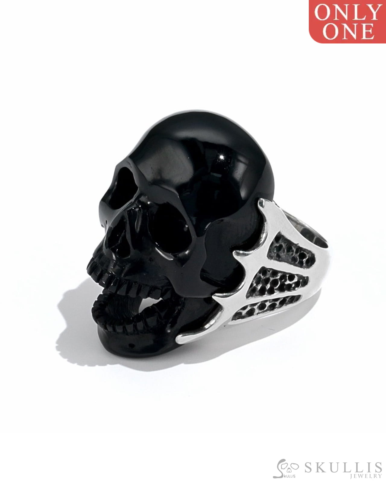 Gem Skull Ring Of Black Obsidian Carved Skull In 925 Sterling Silver - 9500088（Us Size