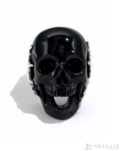 Gem Skull Ring Of Black Obsidian Carved Skull In 925 Sterling Silver - 9500088（Us Size