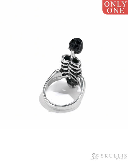 Gem Skull Ring Of Black Obsidian Carved Skull In 925 Sterling Silver - 9800066 Skull Rings