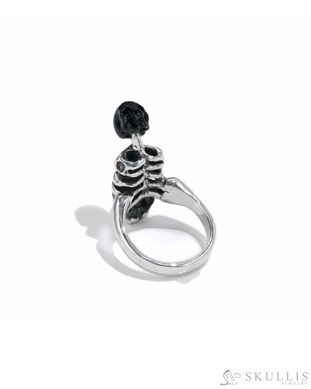 Gem Skull Ring Of Black Obsidian Carved Skull In 925 Sterling Silver - 9800066 Skull Rings