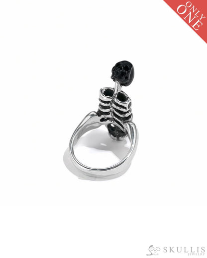 Gem Skull Ring Of Black Obsidian Carved Skull In 925 Sterling Silver - 9800066 Skull Rings