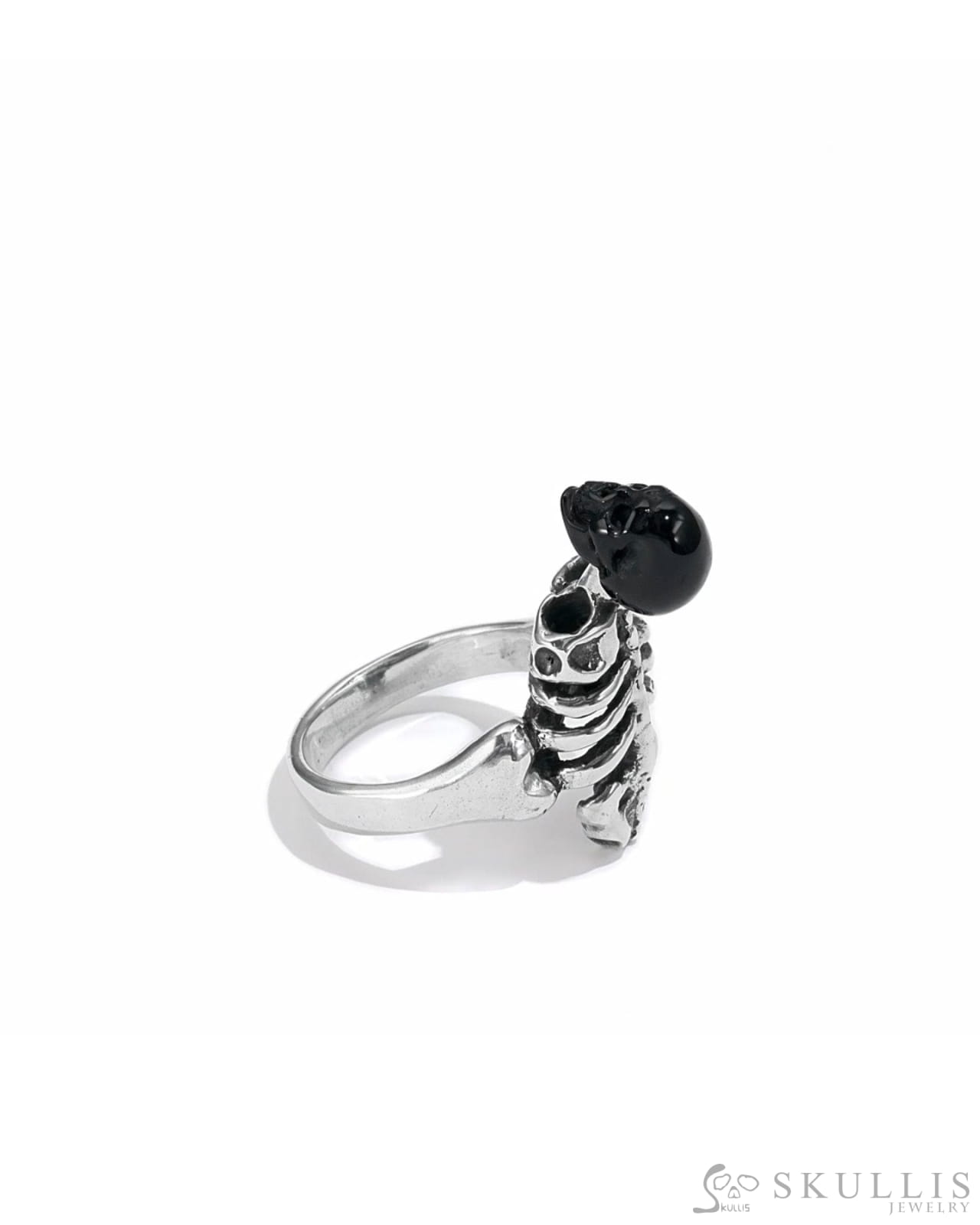 Gem Skull Ring Of Black Obsidian Carved Skull In 925 Sterling Silver - 9800066 Skull Rings