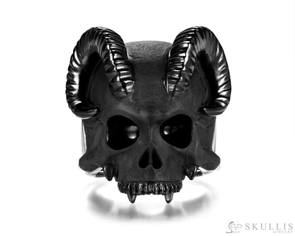 Gem Skull Ring Of Black Obsidian Carved Skull In 925 Sterling Silver 5.5