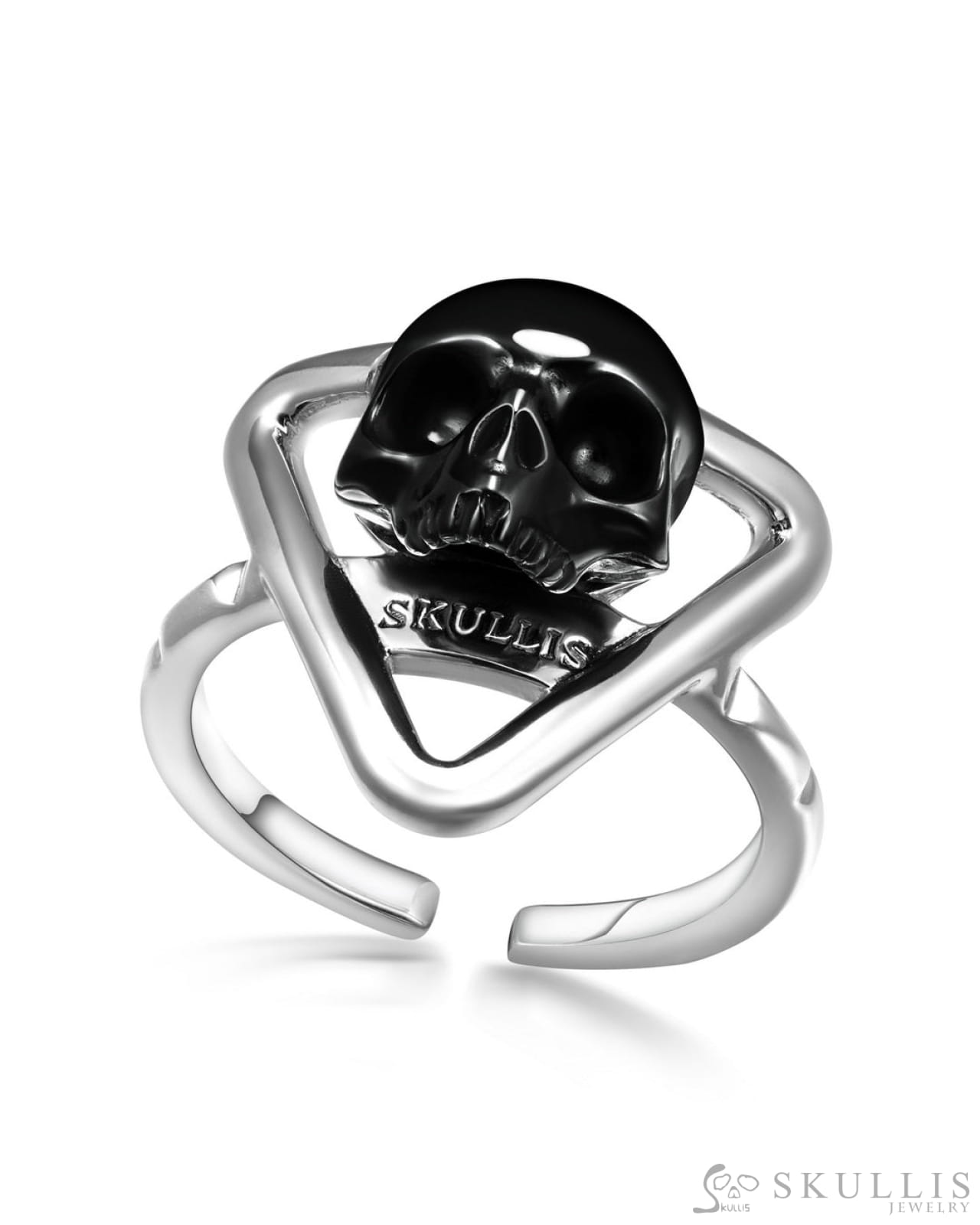 Gem Skull Ring Of Black Obsidian Carved Skull In 925 Sterling Silver 5.5 Skull Rings