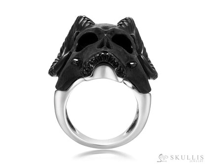Gem Skull Ring Of Black Obsidian Carved Skull In 925 Sterling Silver