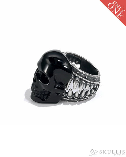 Gem Skull Ring Of Black Obsidian Carved Skull In 925 Sterling Silver - I8500241（Us Size