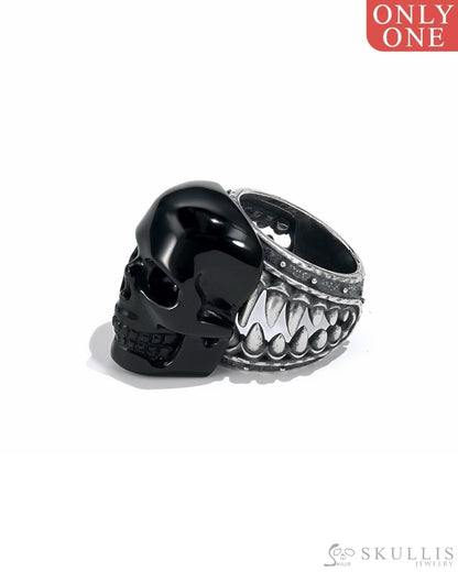 Gem Skull Ring Of Black Obsidian Carved Skull In 925 Sterling Silver - I8500241（Us Size