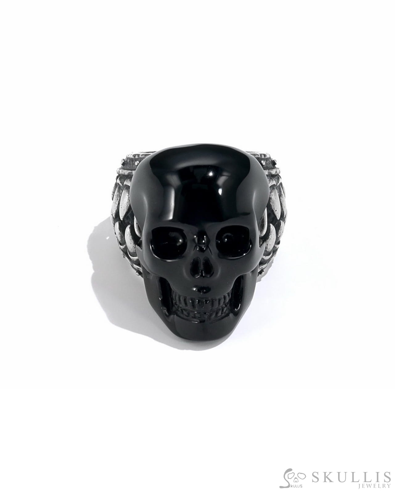 Gem Skull Ring Of Black Obsidian Carved Skull In 925 Sterling Silver - I8500241（Us Size