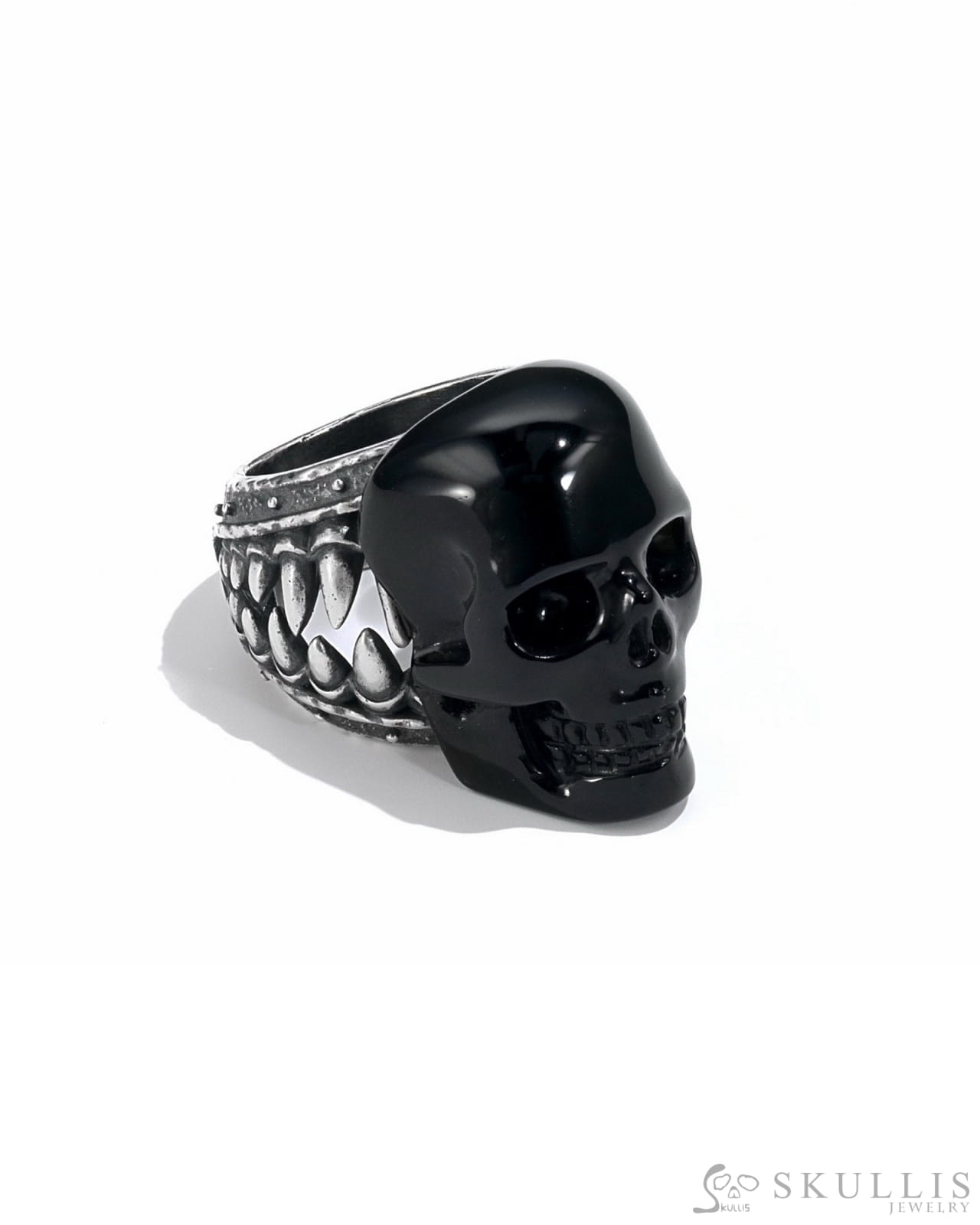 Gem Skull Ring Of Black Obsidian Carved Skull In 925 Sterling Silver - I8500241（Us Size