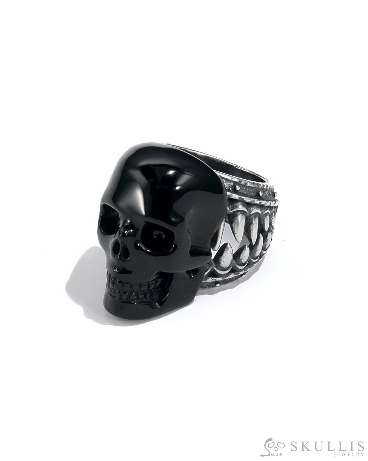 Gem Skull Ring Of Black Obsidian Carved Skull In 925 Sterling Silver - I8500241（Us Size