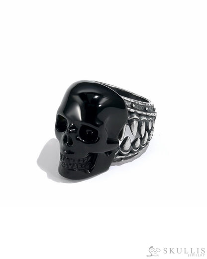 Gem Skull Ring Of Black Obsidian Carved Skull In 925 Sterling Silver - I8500241（Us Size