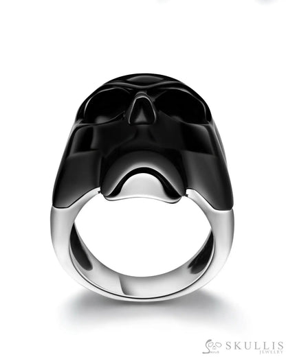 Gem Skull Ring Of Black Obsidian Carved Skull In 925 Sterling Silver Skull Rings