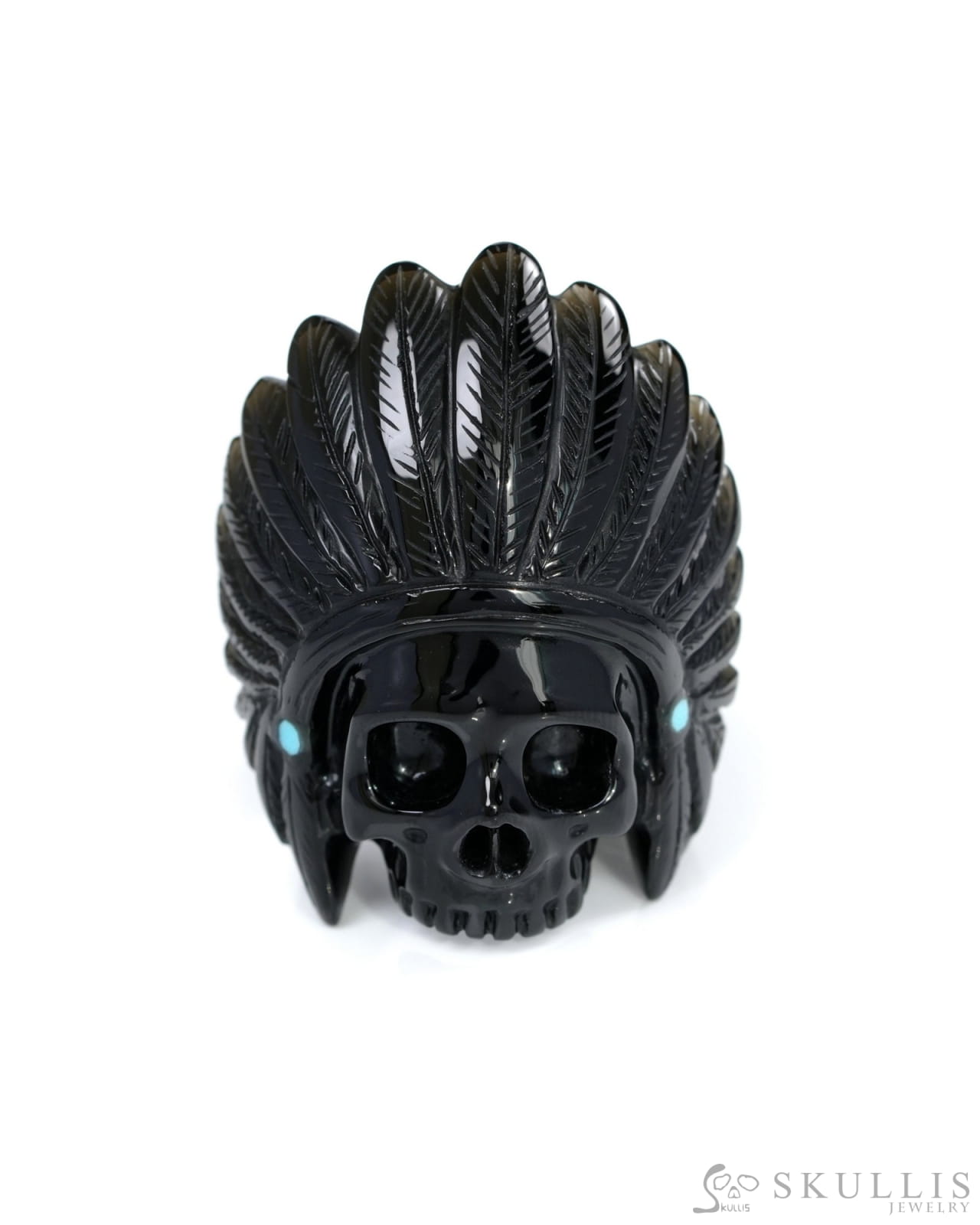 Gem Skull Ring of Black Obsidian Carved Skull in 925 Sterling Silver US size 10.5- 0500054 Skull Rings
