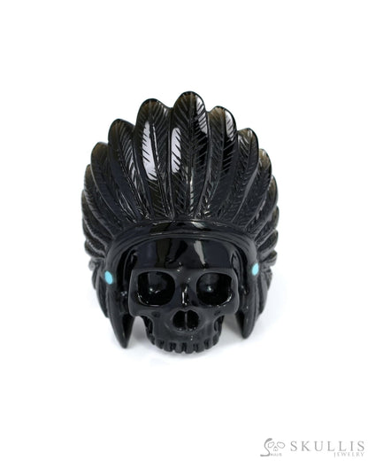 Gem Skull Ring of Black Obsidian Carved Skull in 925 Sterling Silver US size 10.5- 0500054 Skull Rings