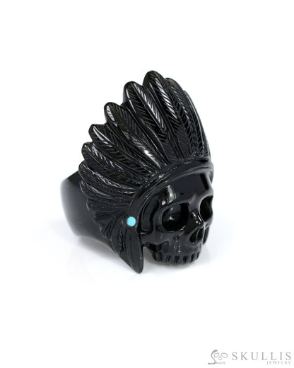 Gem Skull Ring of Black Obsidian Carved Skull in 925 Sterling Silver US size 10.5- 0500054 Skull Rings