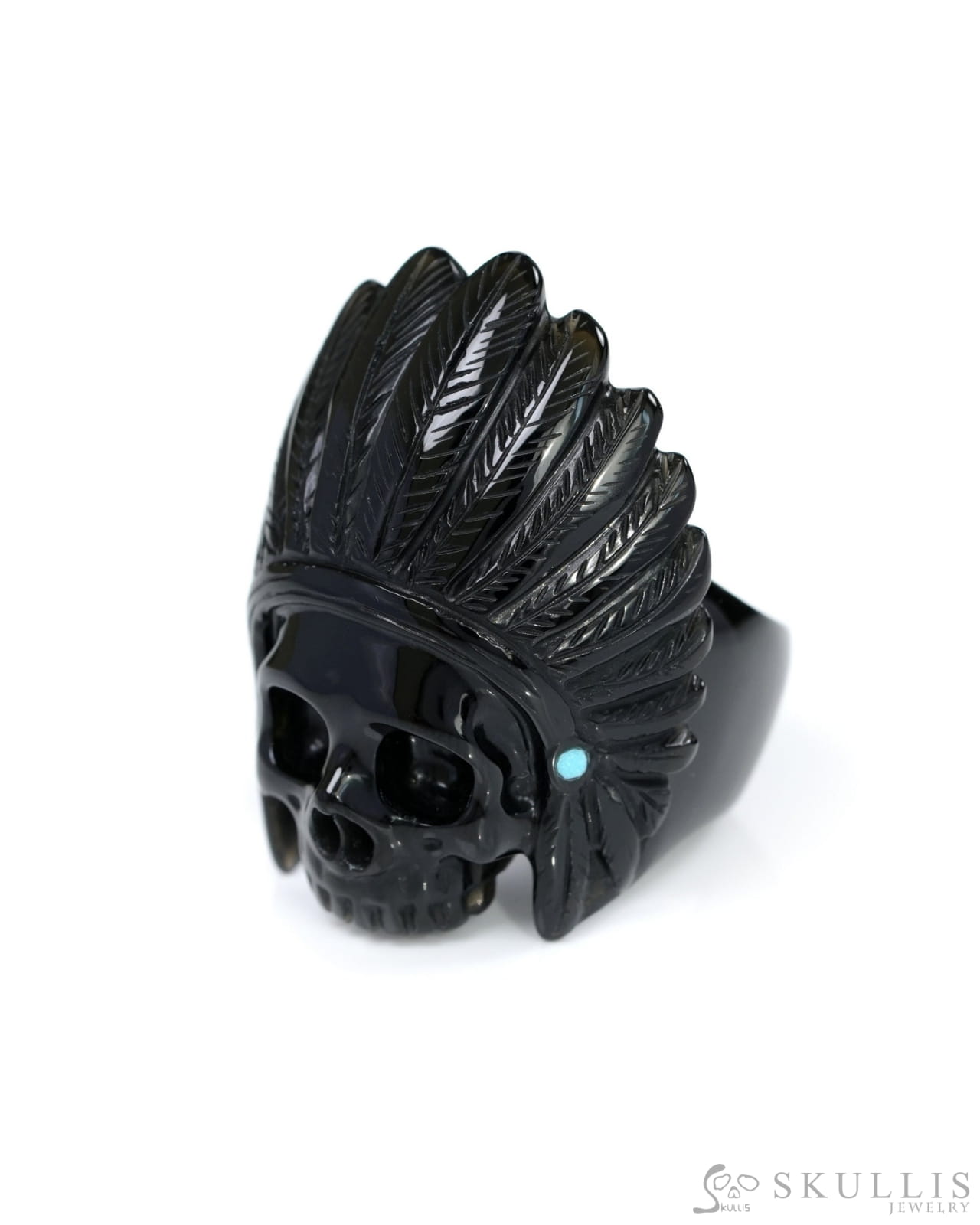 Gem Skull Ring of Black Obsidian Carved Skull in 925 Sterling Silver US size 10.5- 0500054 Skull Rings