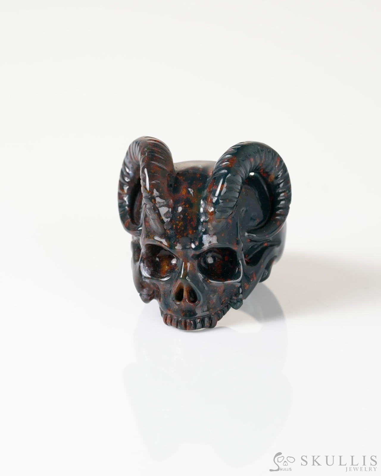 Gem Skull Ring of Bloodstone Carved Beast Skull US size 7 - 9800326 Skull Rings