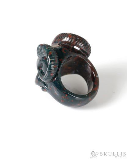 Gem Skull Ring of Bloodstone Carved Beast Skull US size 7 - 9800326 Skull Rings