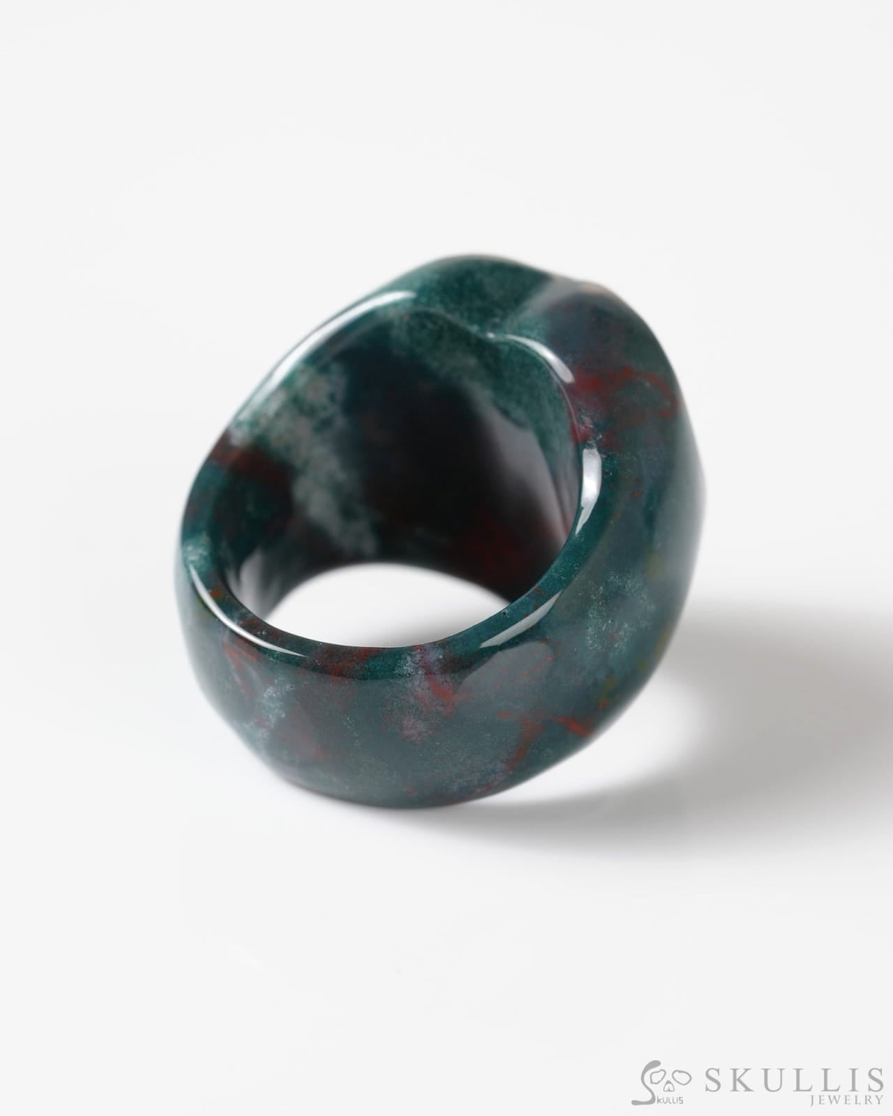 Gem Skull Ring of Bloodstone Carved heart Skull US Size 9 - 9800275 Skull Rings