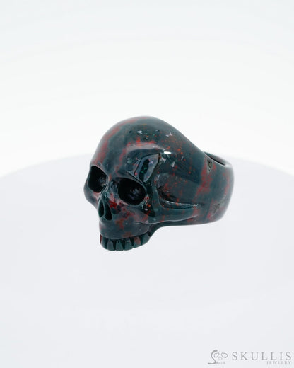 Gem Skull Ring Of Bloodstone Carved Us Size 7 - 9500129 Rings