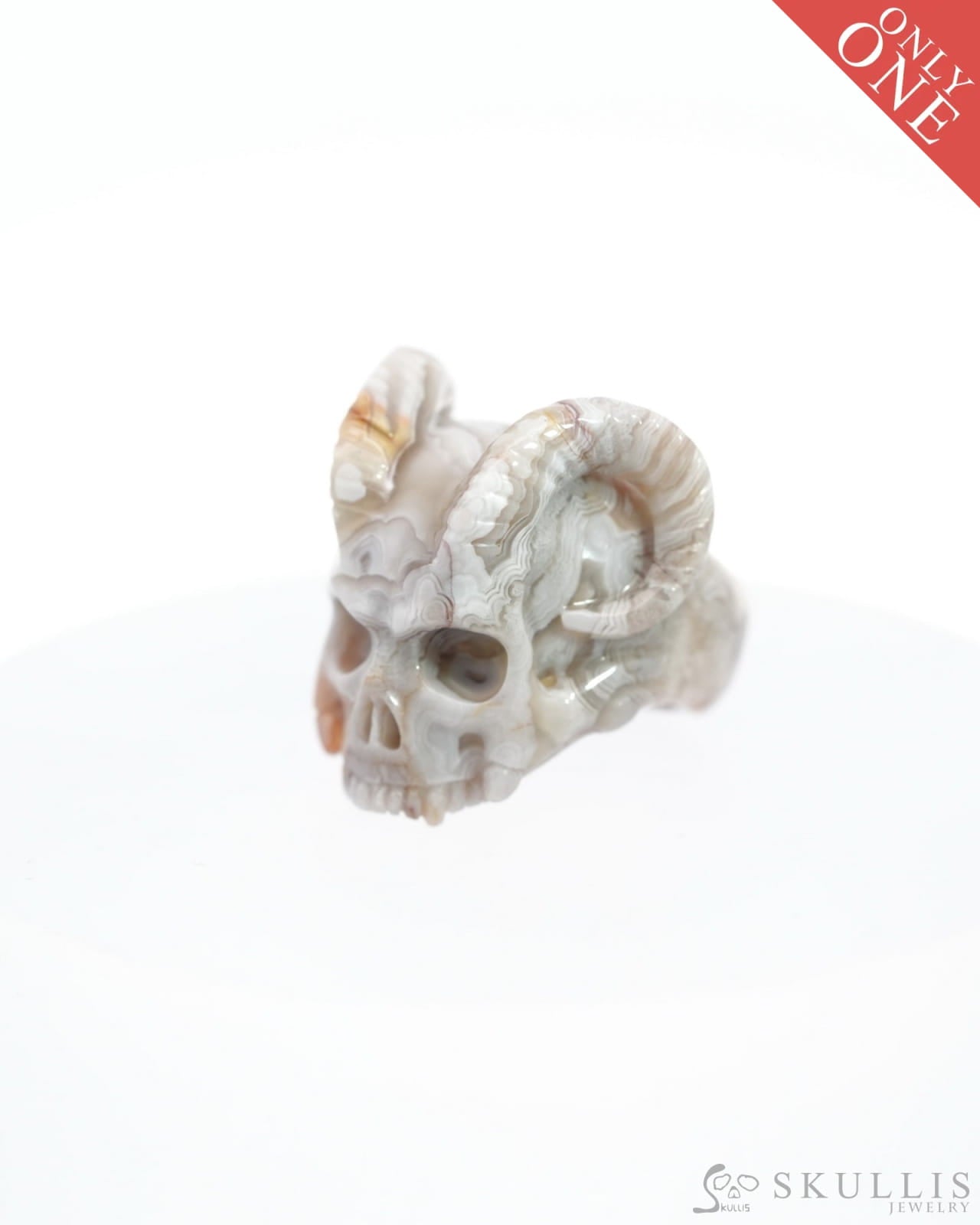 Gem Skull Ring Of Red Crazy Lace Agate Carved Us Size 7 - 0500022 Rings