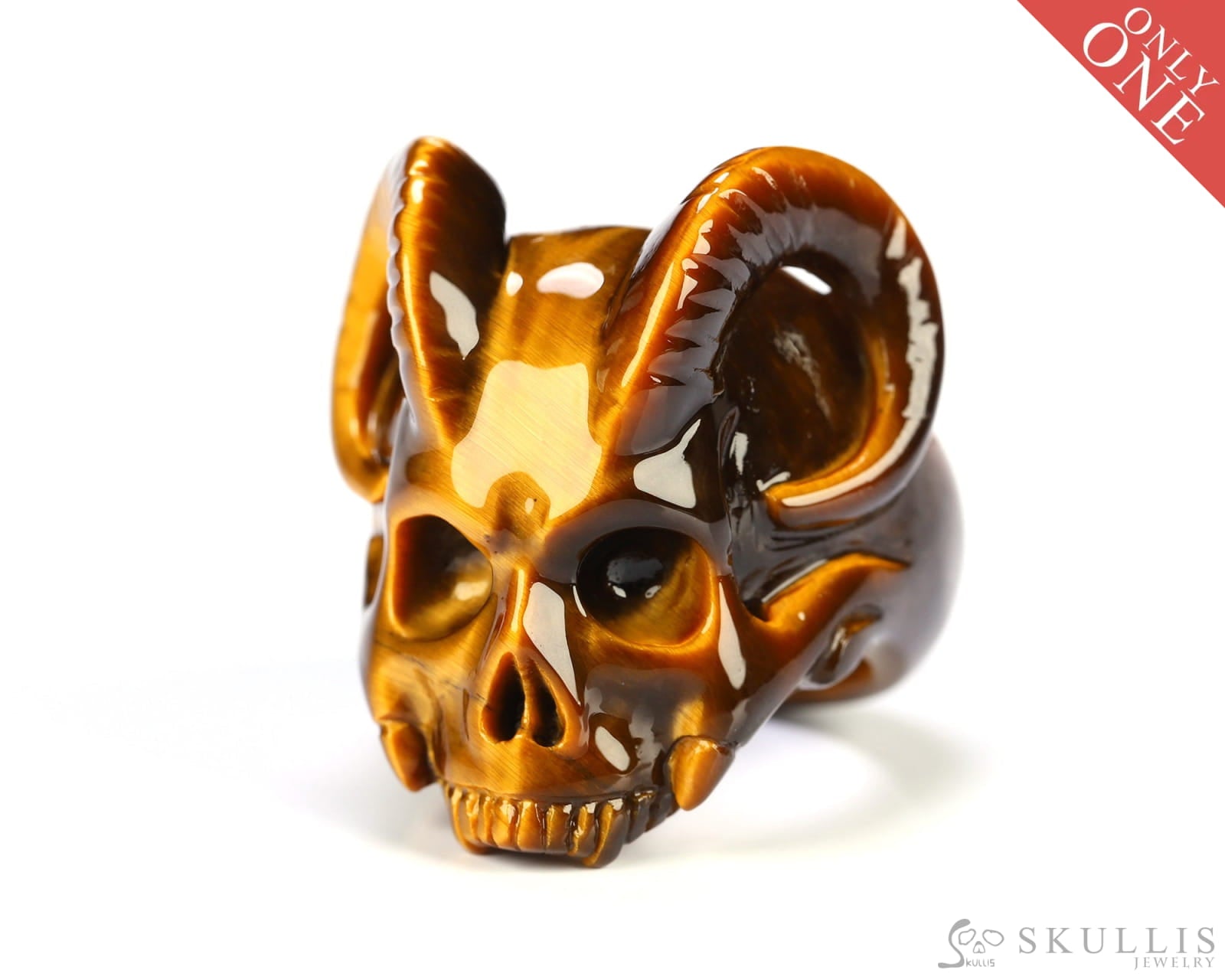 Gem Skull Ring of Gold Tiger’s Eye Carved Beast Skull US size 8 - 9800282 Skull Rings