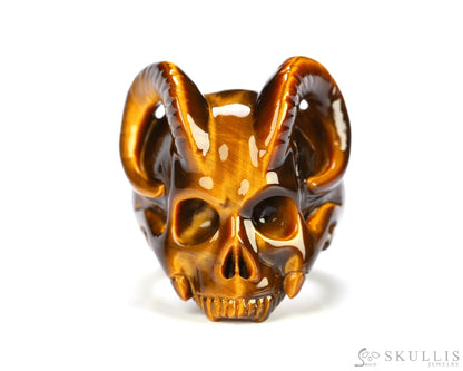Gem Skull Ring of Gold Tiger’s Eye Carved Beast Skull US size 8 - 9800282 Skull Rings