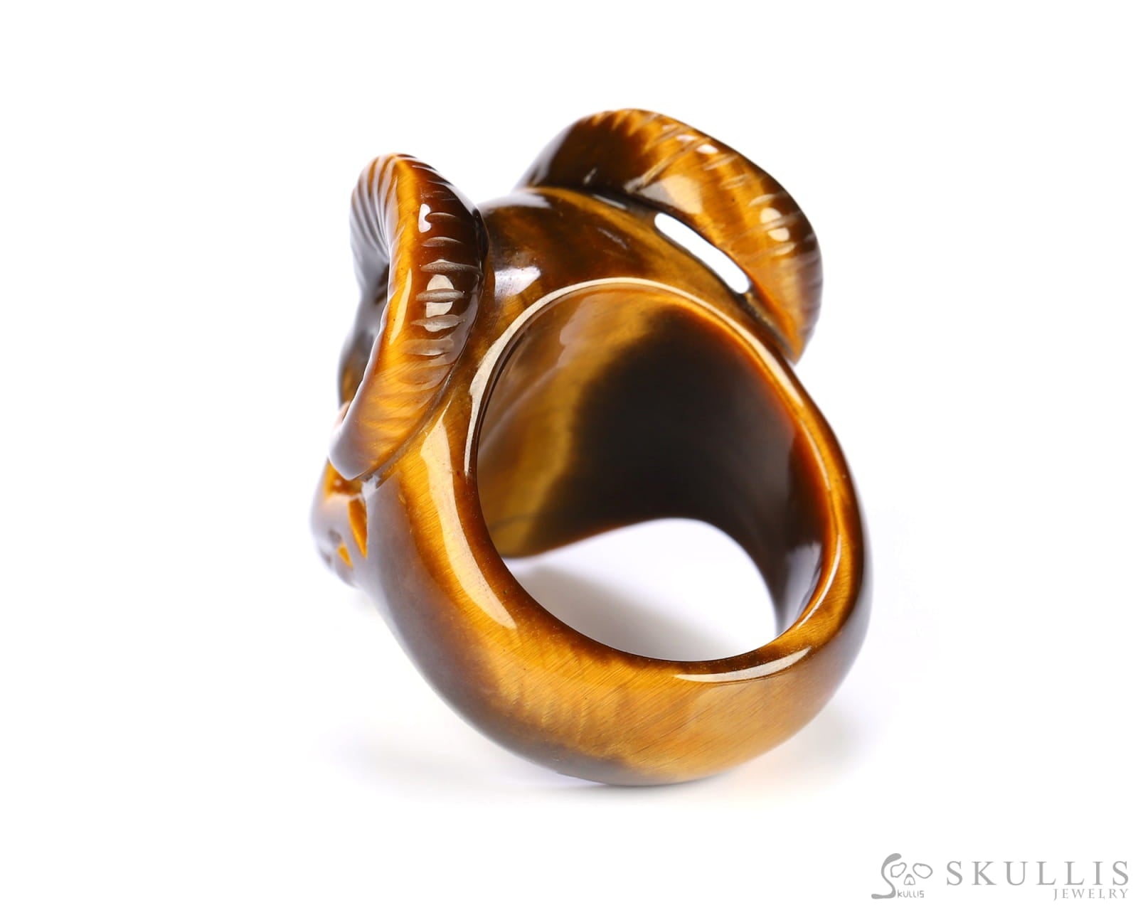 Gem Skull Ring of Gold Tiger’s Eye Carved Beast Skull US size 8 - 9800282 Skull Rings