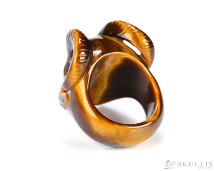 Gem Skull Ring of Gold Tiger’s Eye Carved Beast Skull US size 8 - 9800282 Skull Rings