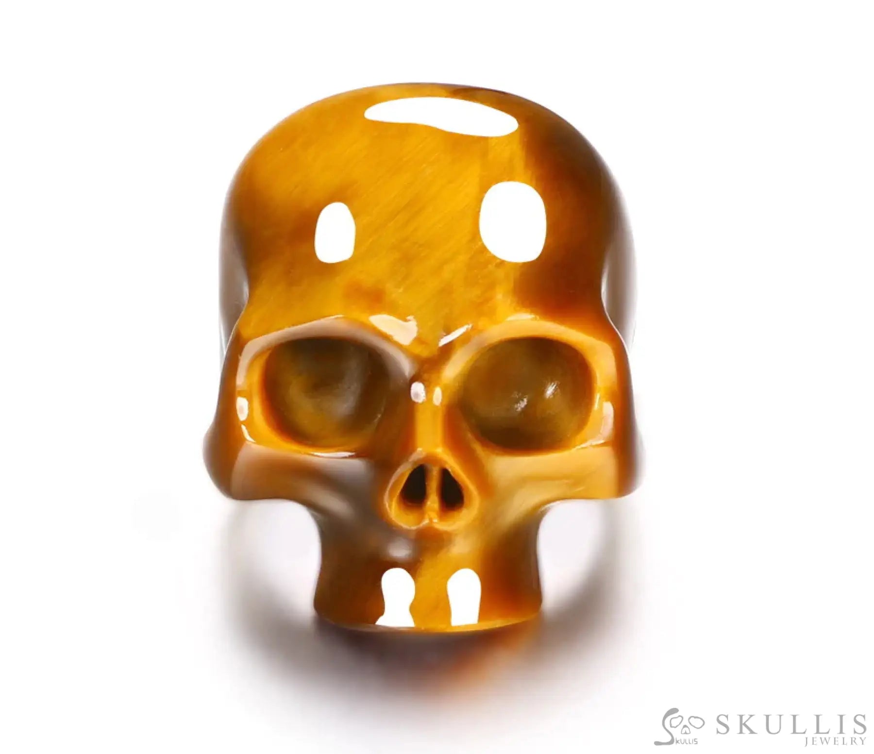 Gem Skull Ring Of Gold Tiger’s Eye Carved Skull In 925 Sterling Silver Skull Rings