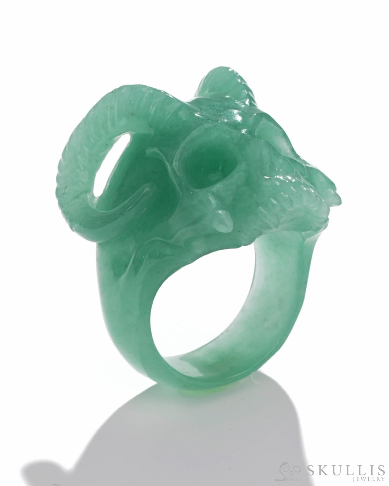 Gem Skull Ring of Green Aventurine Carved Beast Skull Skull Rings
