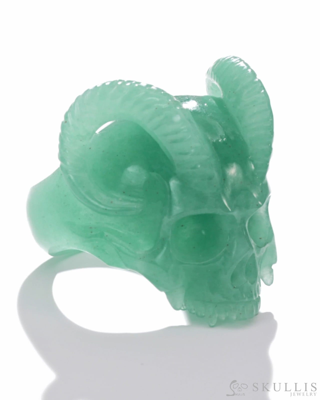 Gem Skull Ring of Green Aventurine Carved Beast Skull Skull Rings