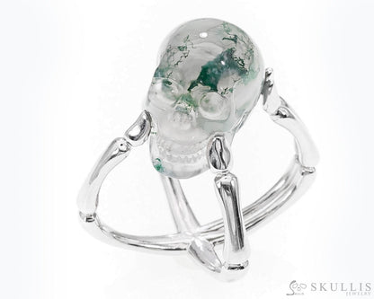 Gem Skull Ring Of Green Moss Agate Carved Skull In 925 Sterling Silver 5 Skull Rings