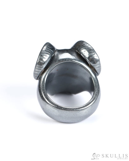 Gem Skull Ring of Hematite Carved Beast Skull US size 9 - 9800243 Skull Rings